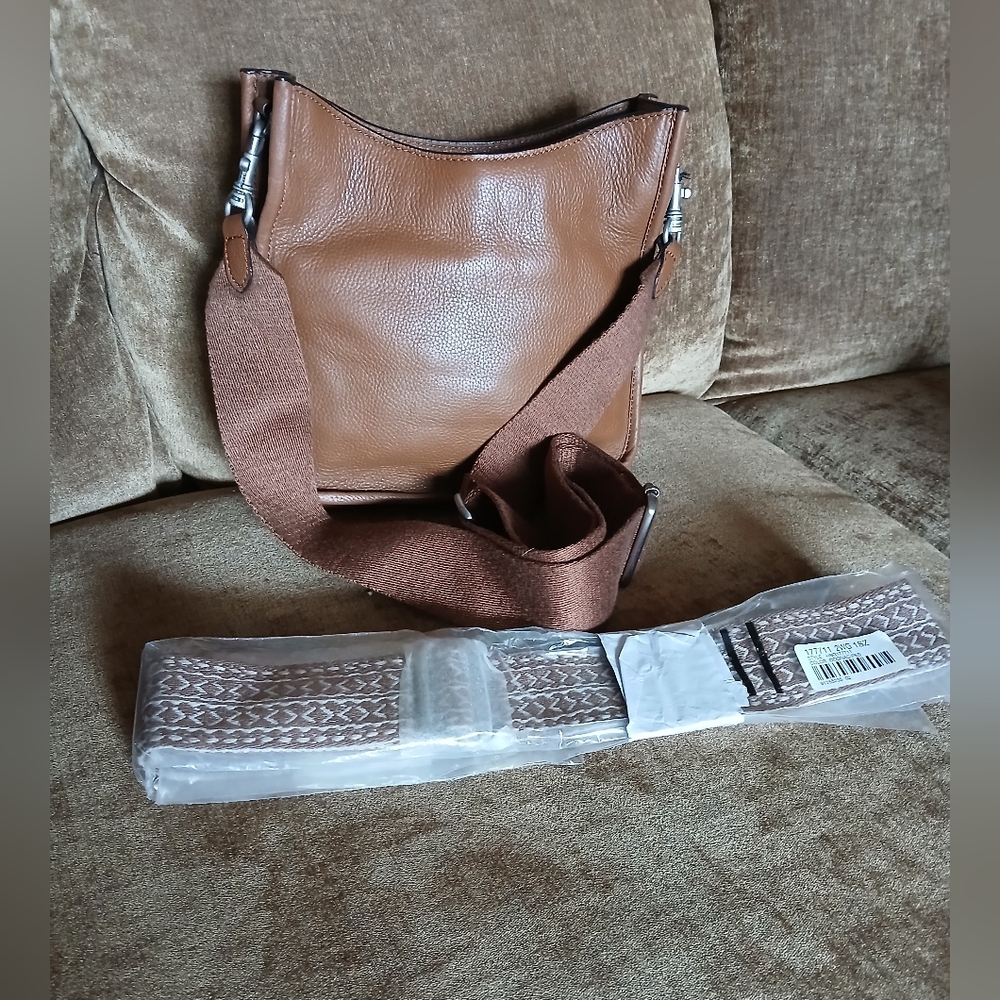 Rarely Carried J Jill Brown Leather Crossbody Bag with two Guitar Straps.